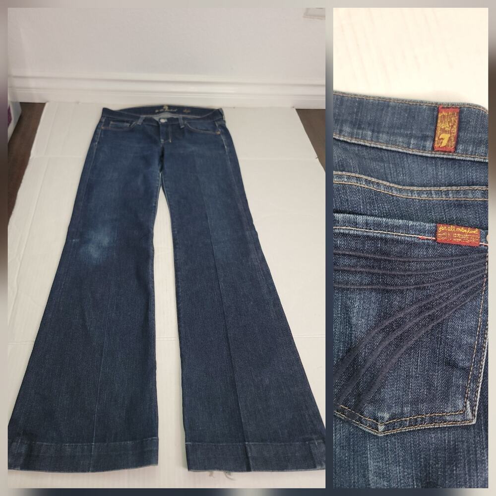 7 For All Mankind Jeans Womens 30X33 Blue Denim Dojo Flared Low Rise Stretch Y2K